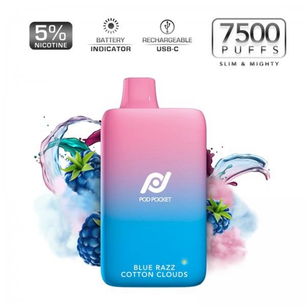 Pod Pocket Disposables [7500 Puffs] - Blue Razz Cotton Clouds