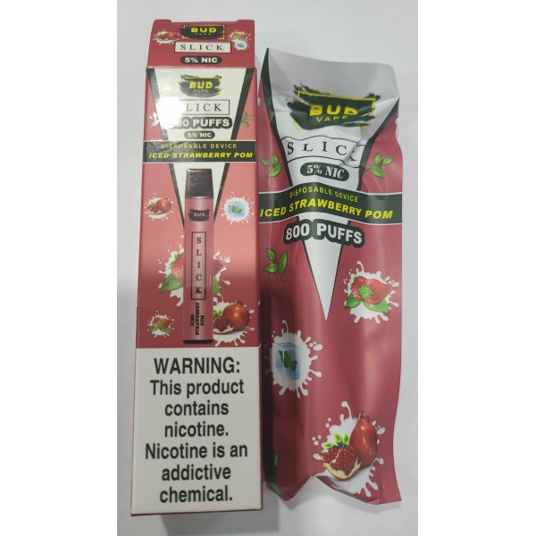 Bud Vape Slick  - 800 puffs - Iced Strawberry Pome...